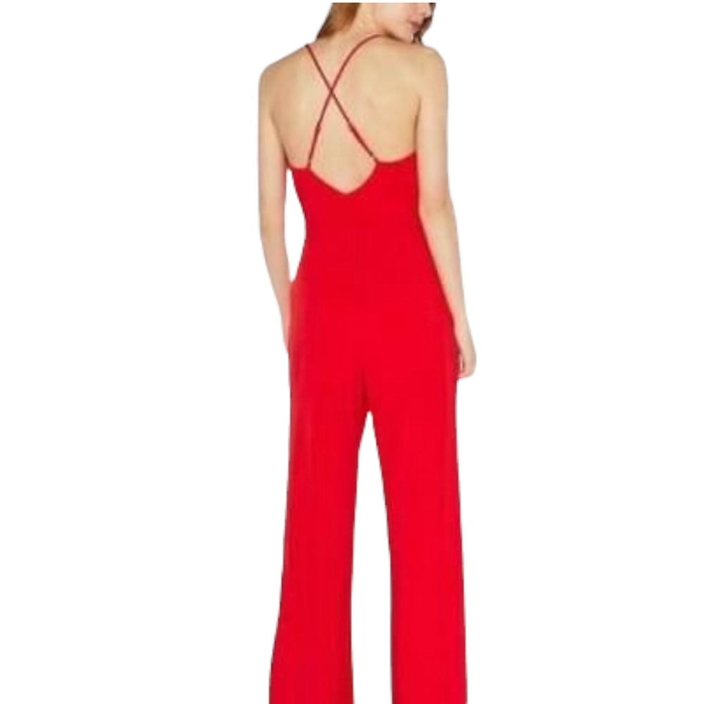 EXPRESS RED BELTED CRISS CROSS KEYHOLE TOP OPEN WIDE LEG JUMPSUIT - Picture 2 of 11